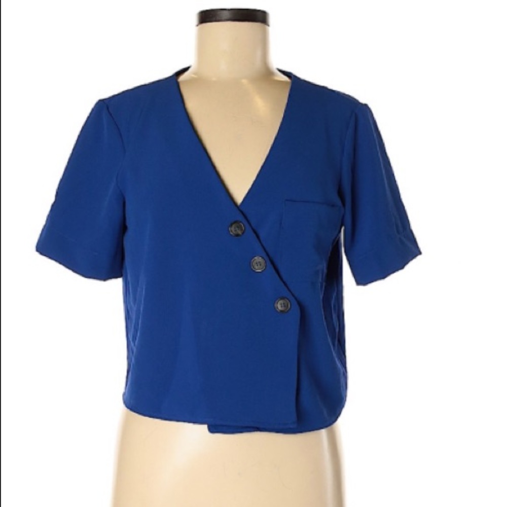 Ten Sixty Sherman Blue front Button Crop Top